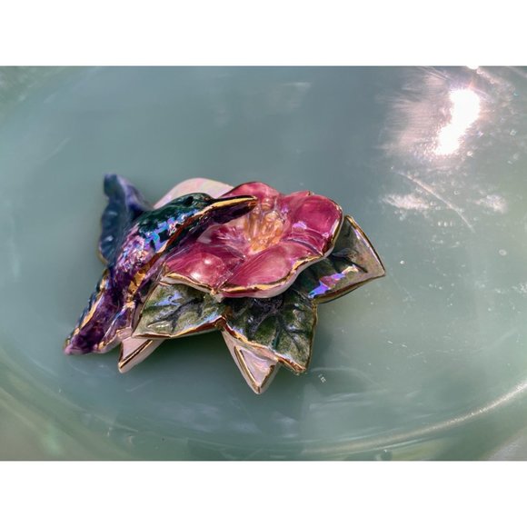 Vintage 1980s Ceramic Artist Made Humming BIrd Flower Brooch - Picture 4 of 10